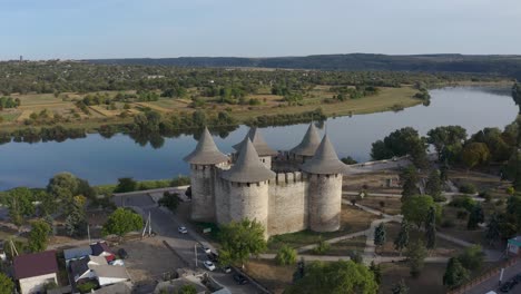 60 fps aerial orbiting around medieval fort in soroca, republic of moldova.