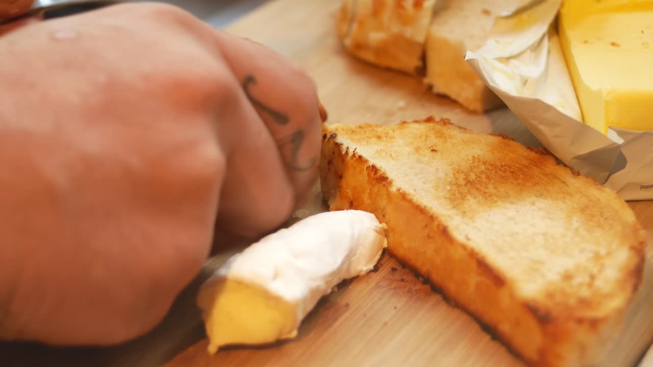 Toast buttered with brie cheese