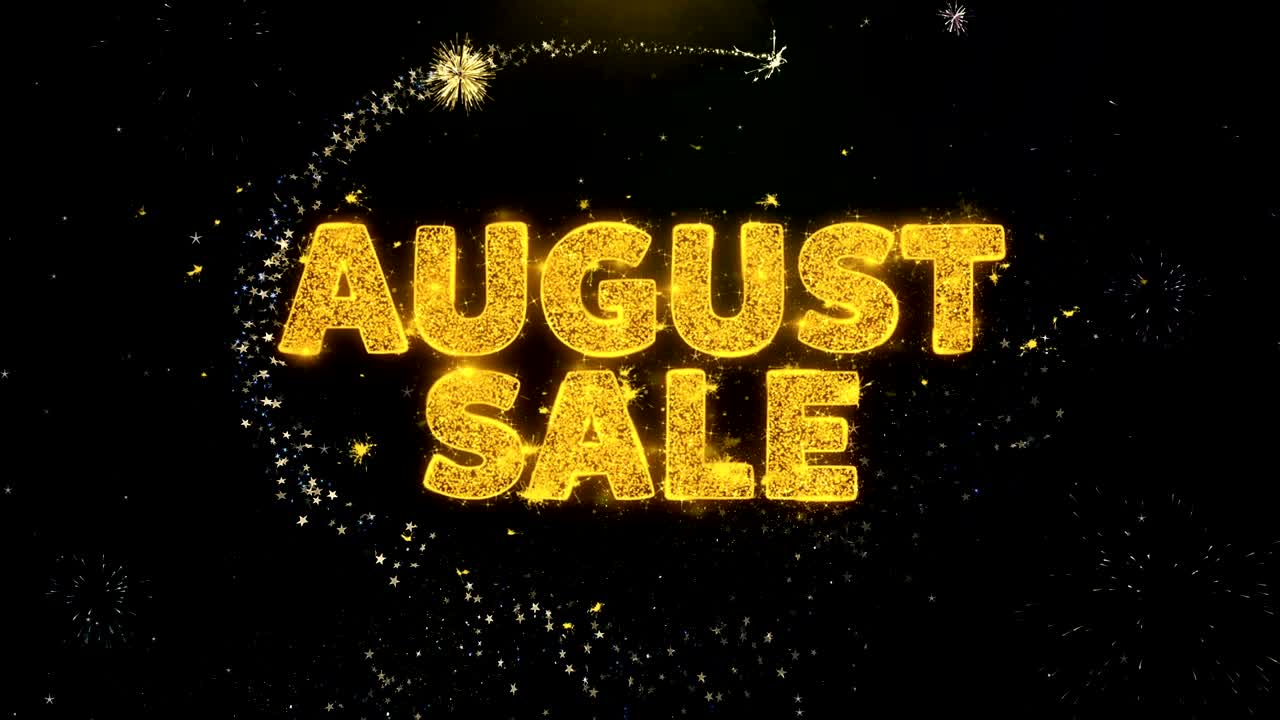 금 입자 불꽃놀이 전시회에 대한 8월 판매 텍스트.
