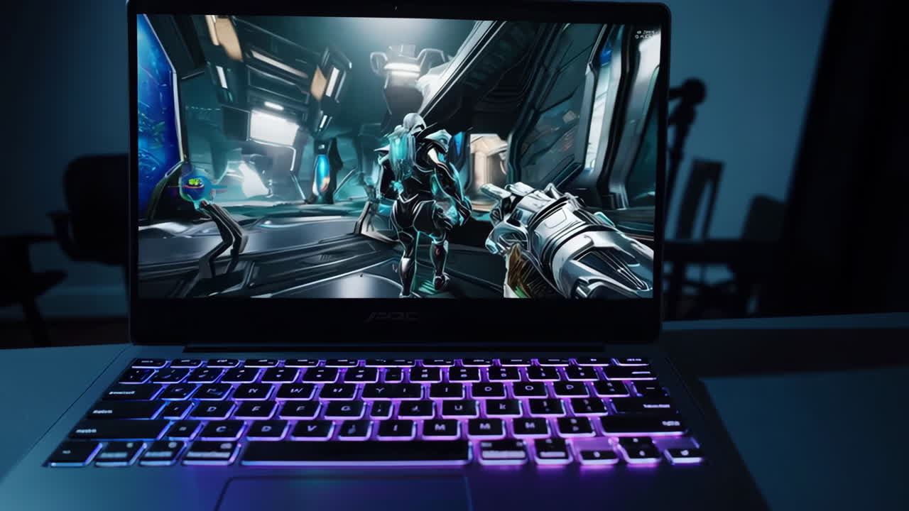 Laptop displaying a video game