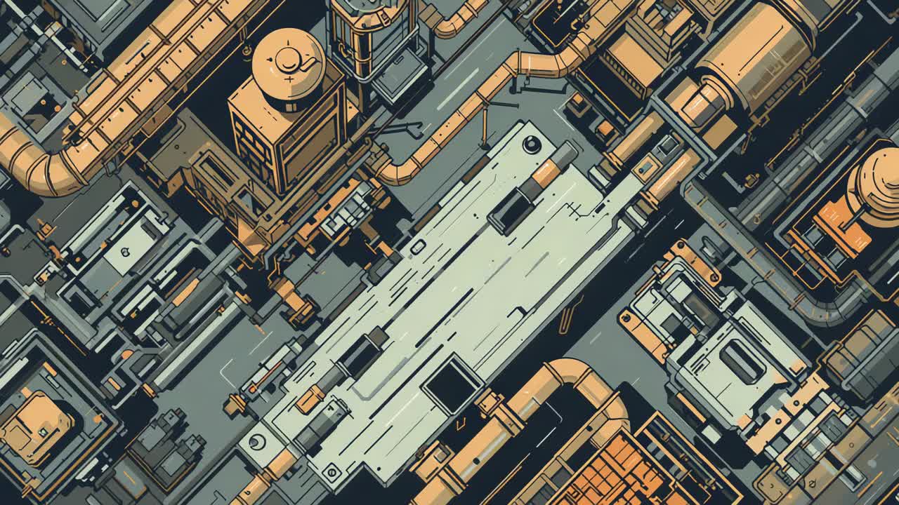Starting playback of isometric plant on rooftop, looping static frames with deck and pipes as plan