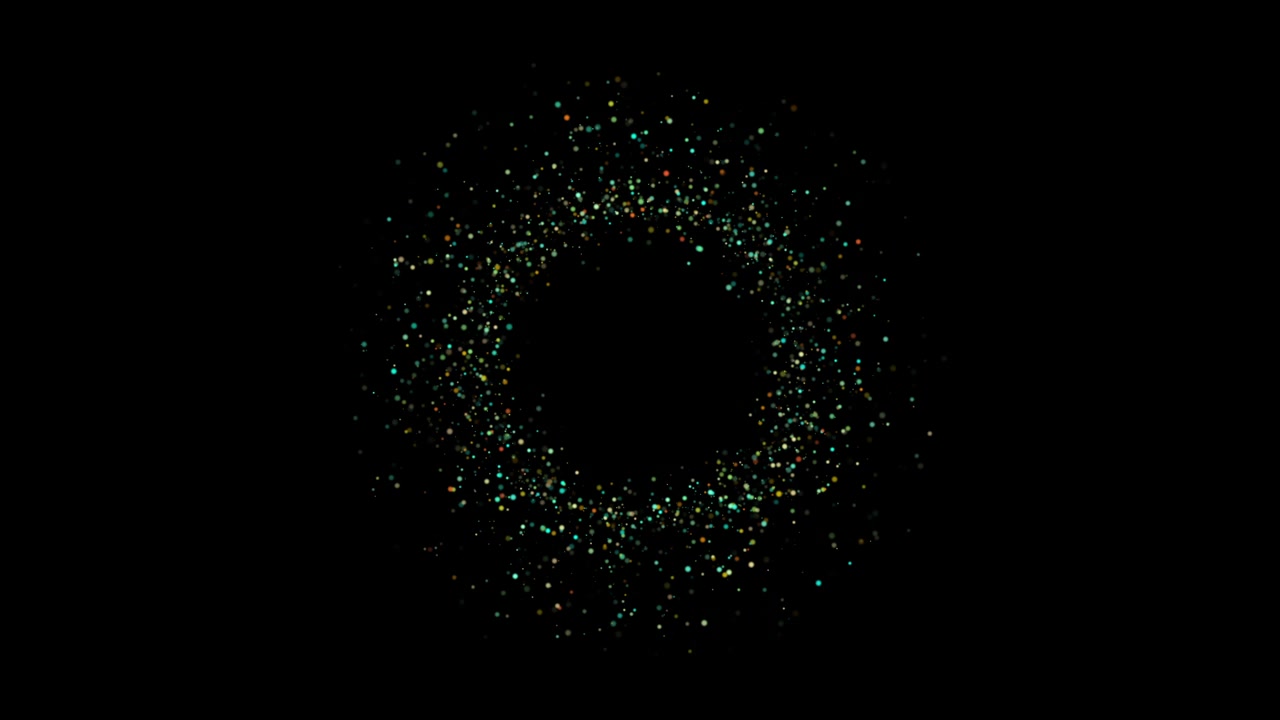 Abstract Circular Motion of Colorful Glowing Particles on Black Background