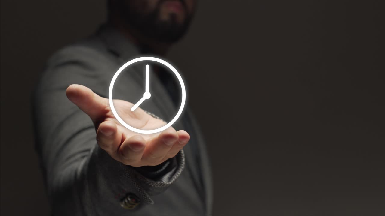 time management. business person shows a clock. productivity concept