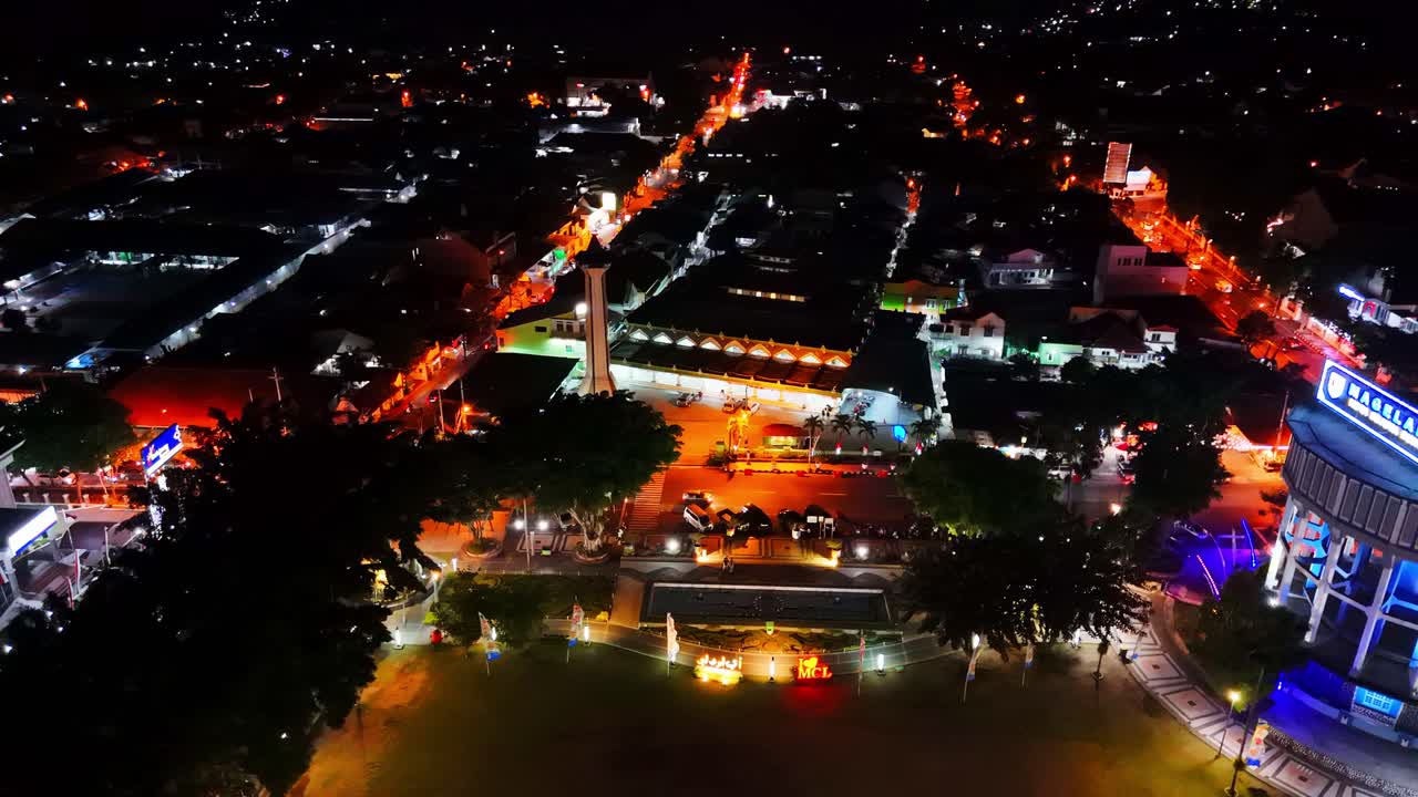 Night shot of Magelang City. Aerial view of Grand Mosque of Kauman Magelang on the Magelang town square on the night