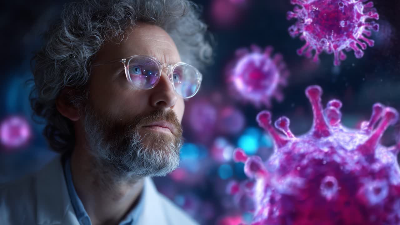 A Pensive Scientist Contemplates Viruses, Highlighting His Role in Understanding Infectious Diseases and Advancing Healthcare Solutions through Research and Innovation