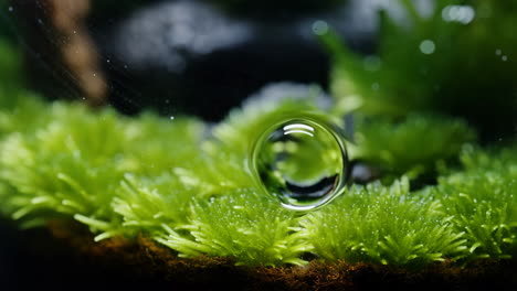 macro shot of a water droplet on green moss
