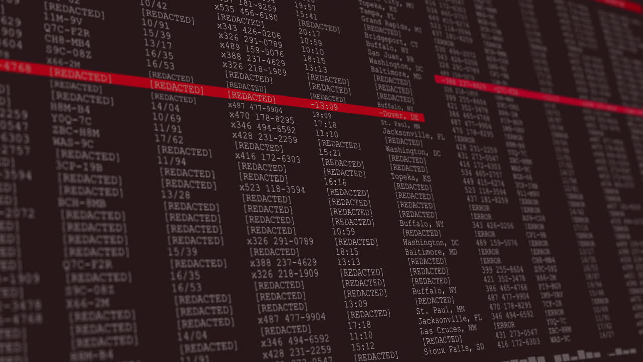 animación del procesamiento de datos en una pantalla de computadora gris y roja