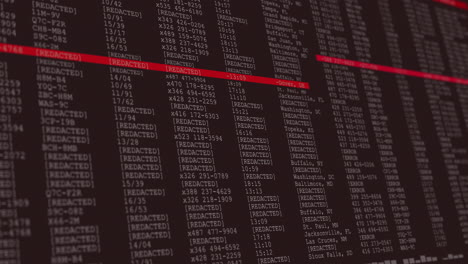 animación del procesamiento de datos en una pantalla de computadora gris y roja