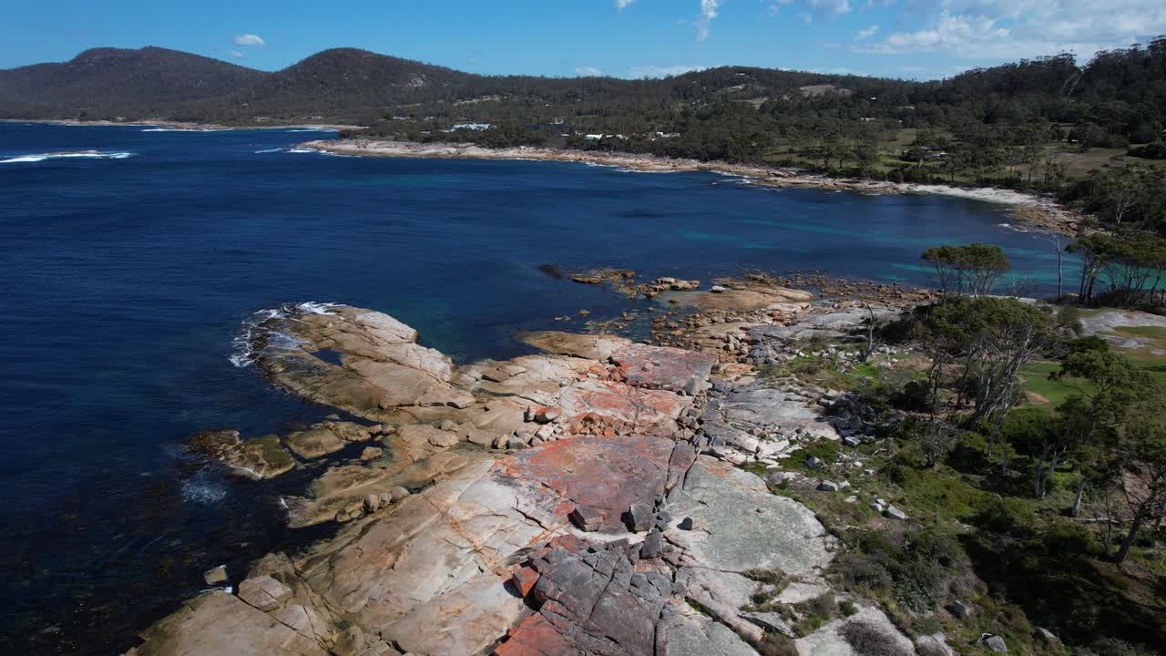 Bicheno Blowhole And Rice Beach In Tasmania, Australia - Aerial Shot
