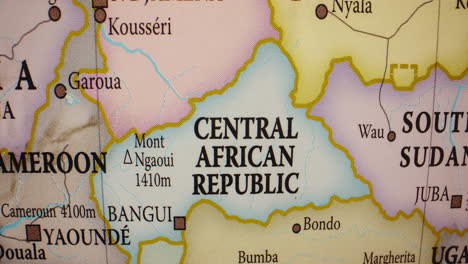 close-up view of the central african republic on a political map