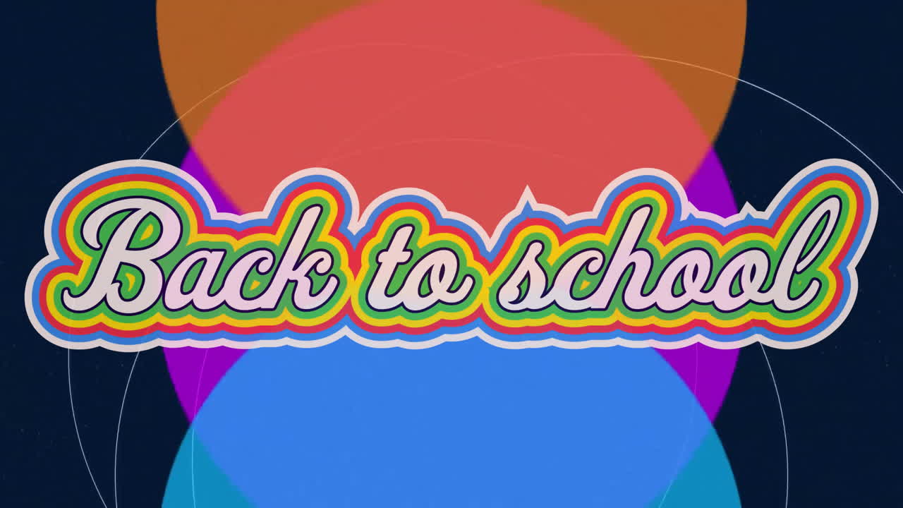 빨간색과 파란색의 모양이 움직이는 학교로 돌아가는 텍스트의 애니메이션