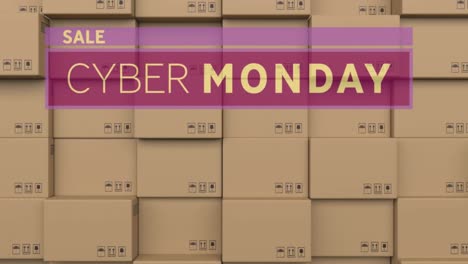 Animation-of-cyber-monday-sale-text-over-cardboard-boxes