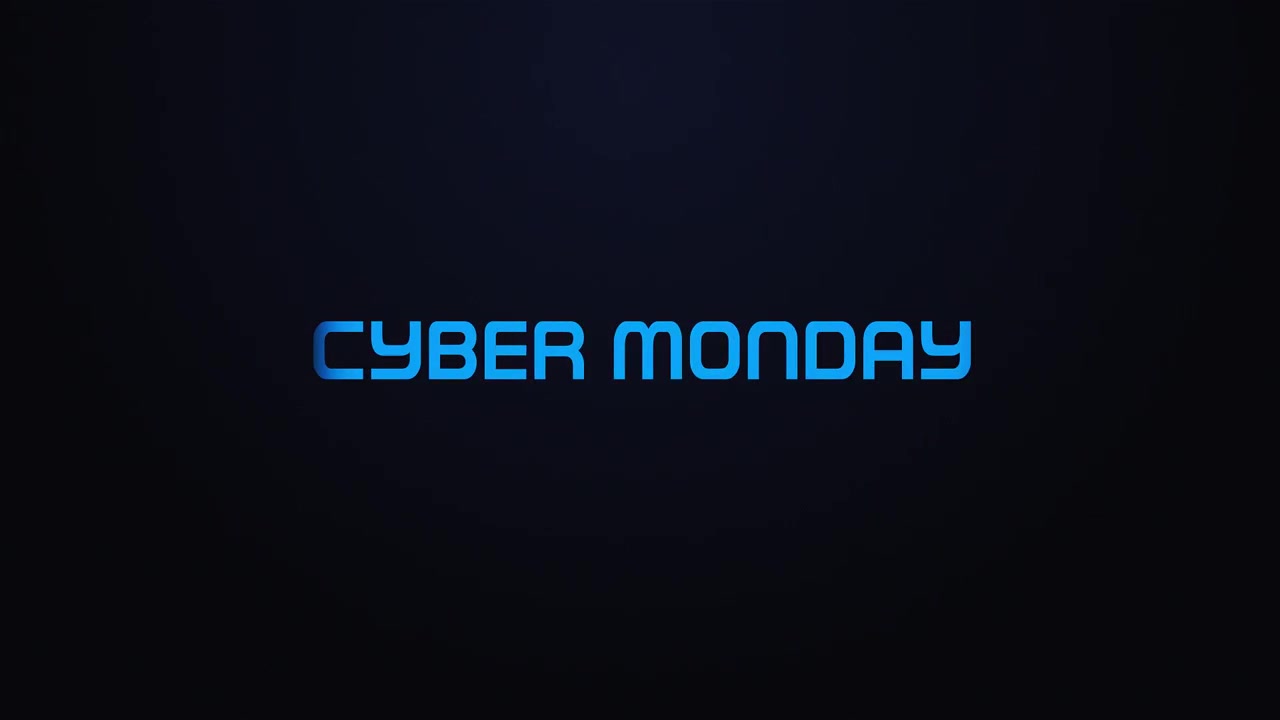 Eksploderende CYBER MONDAY typografi-animation i blå og rød