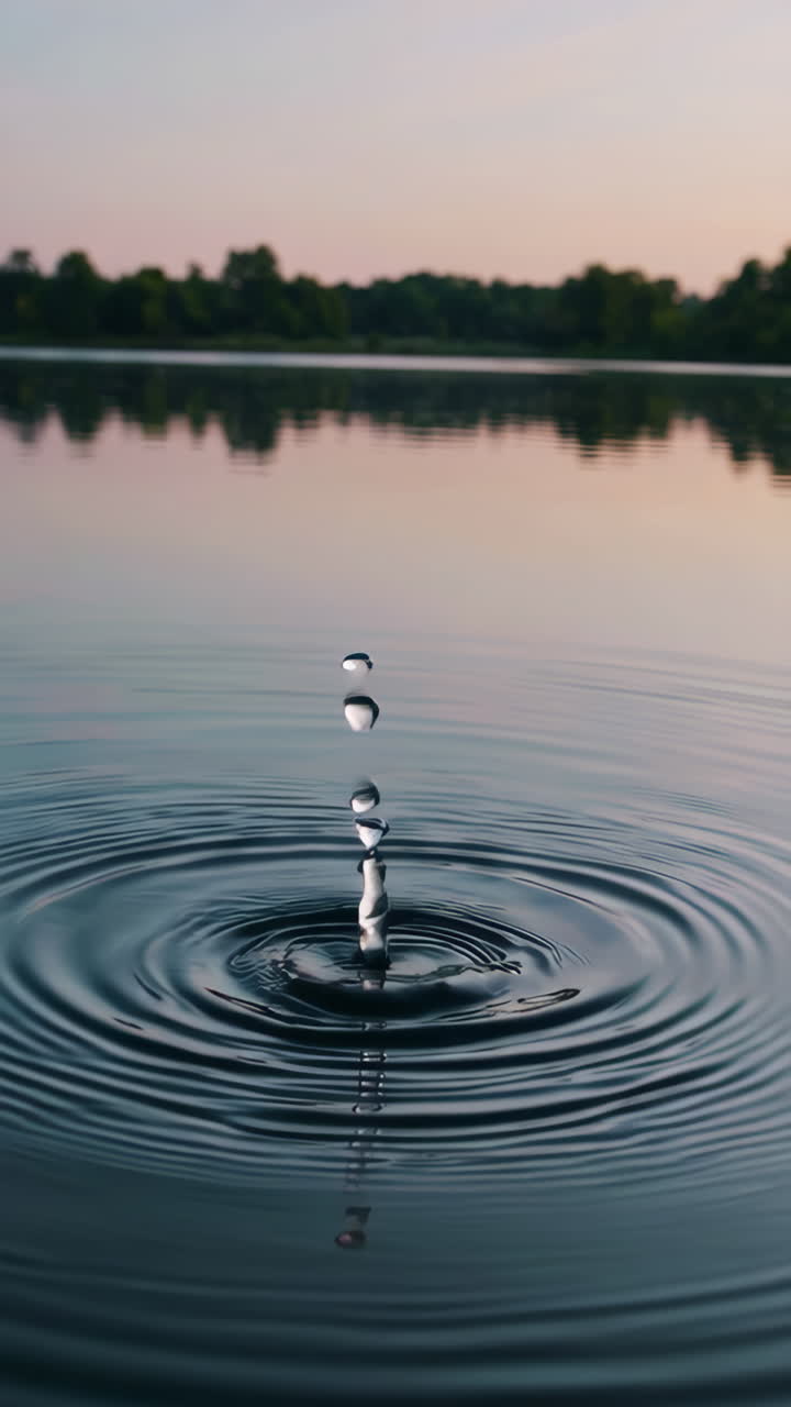 Water Drop Splash on a Calm Lake at Sunset