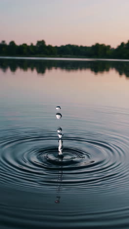 water drop splash on a calm lake at sunset