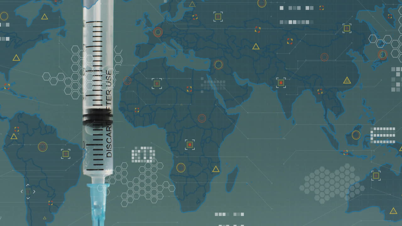 Animation of vaccine and vials over world map
