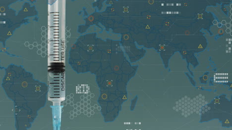 animation of vaccine and vials over world map