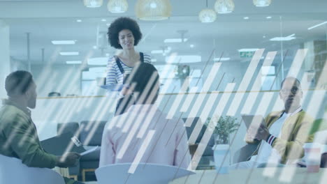 animation of financial data processing over diverse business people in office