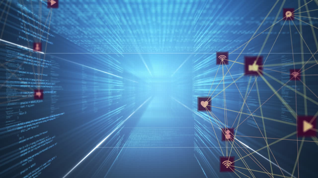 Animation of network of connections on blue background