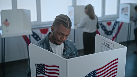 voter casting a ballot in a polling place