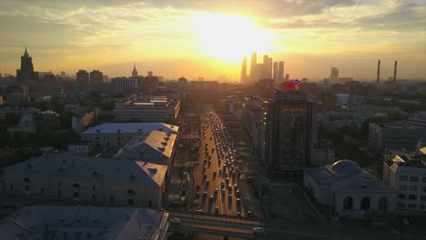 russia mosocw city sunset sky famous garden ring traffic aerial panorama 4k