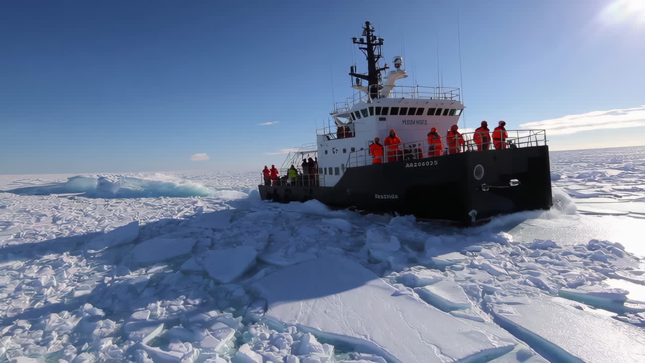 Research Vessel Navigating Through Arctic Ice