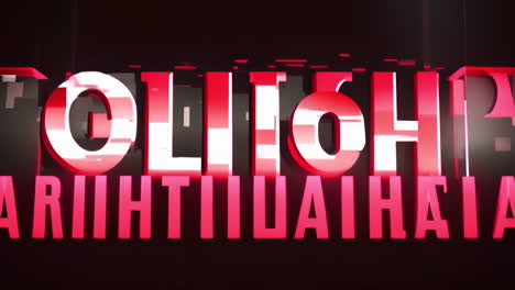 glitch text animation with red and white colors on dark background