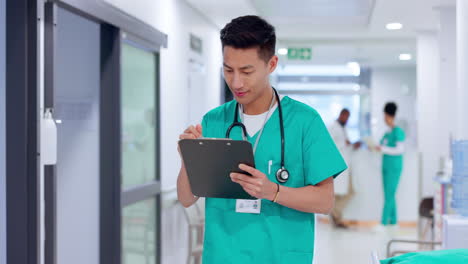 nurse, hospital checklist and writing in medical