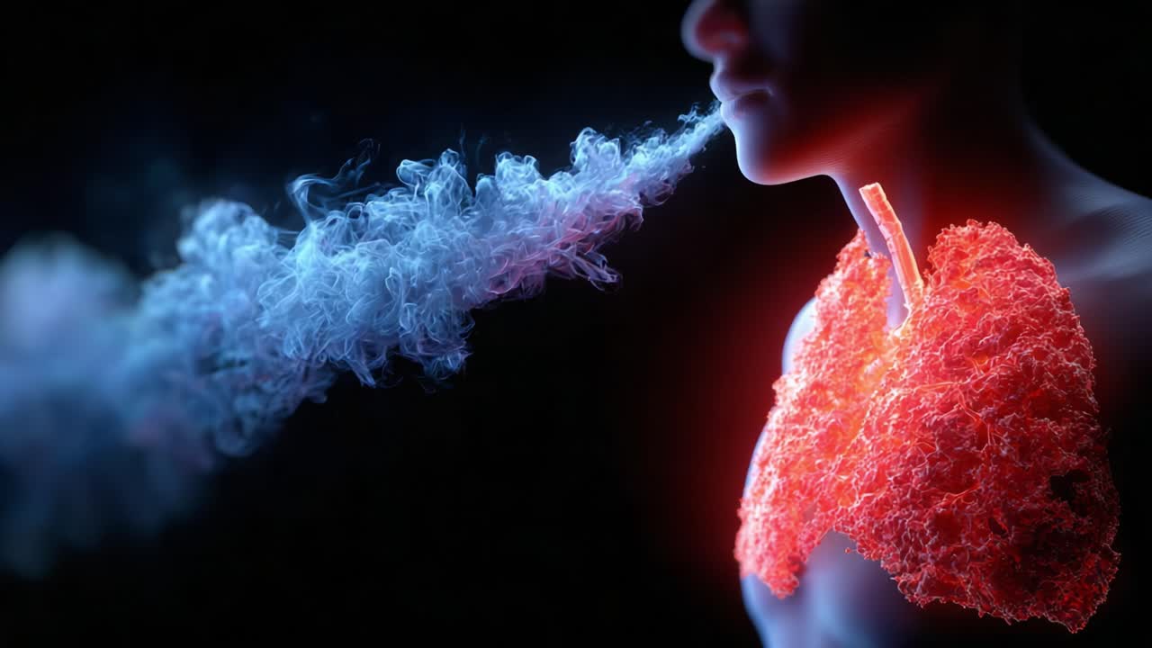 Visual Representation of Human Breathing: A Close-Up of Lungs Emitting Smoke, Illustrating the Impact of Inhalation and Exhalation and the Intricacies of the Respiratory System