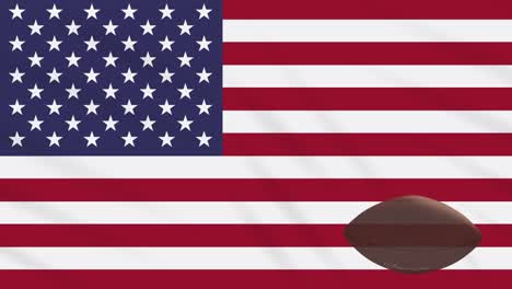 usa flag waving and american football ball rotates, loop