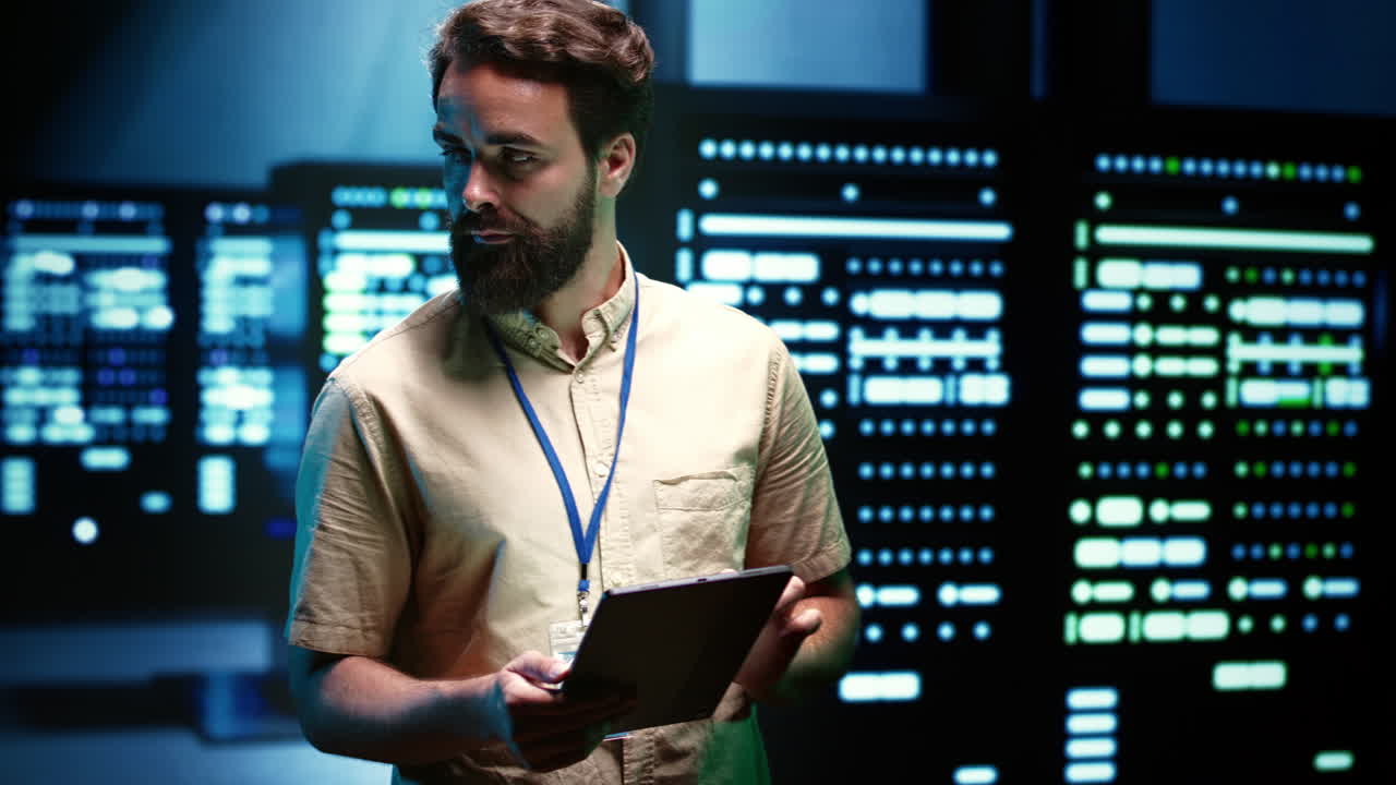 desarrollador en la sala de servidores