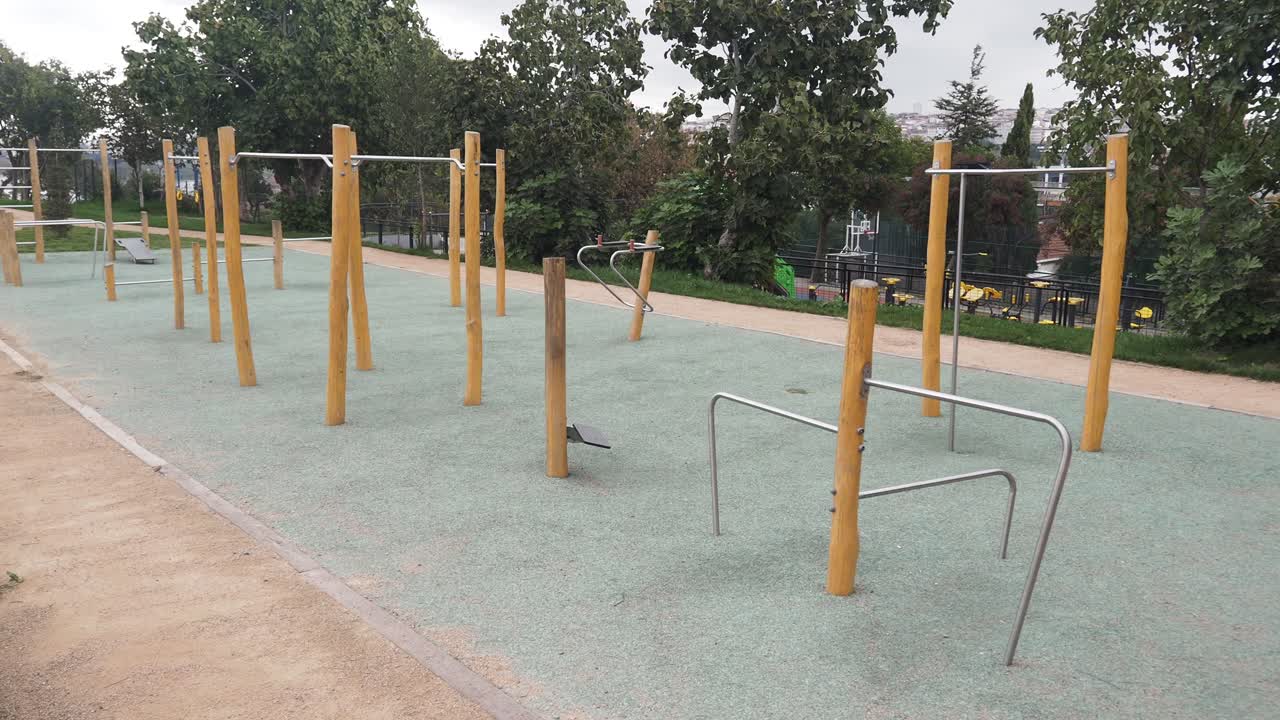 Outdoor Calisthenics Park with Various Workout Equipment