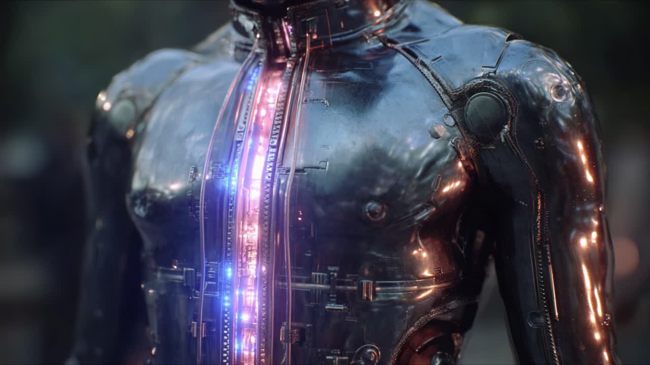 Futuristic Technology: A Detailed Look at an Intricately Designed Cybernetic Suit Revolutionizing Human Augmentation and Enhanced Capabilities