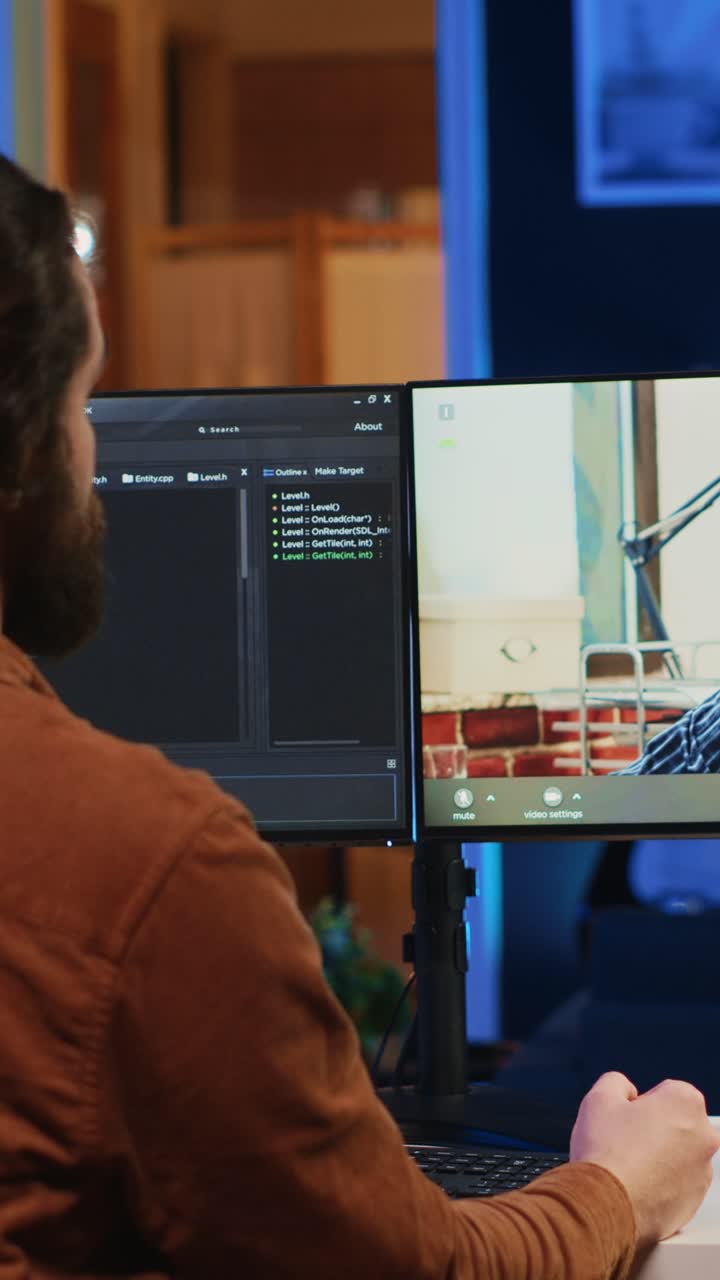 Programador explicando código durante una videoconferencia online