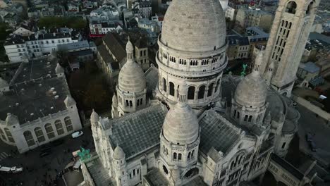 aerial top-down view of sacred heart basilica of paris in france