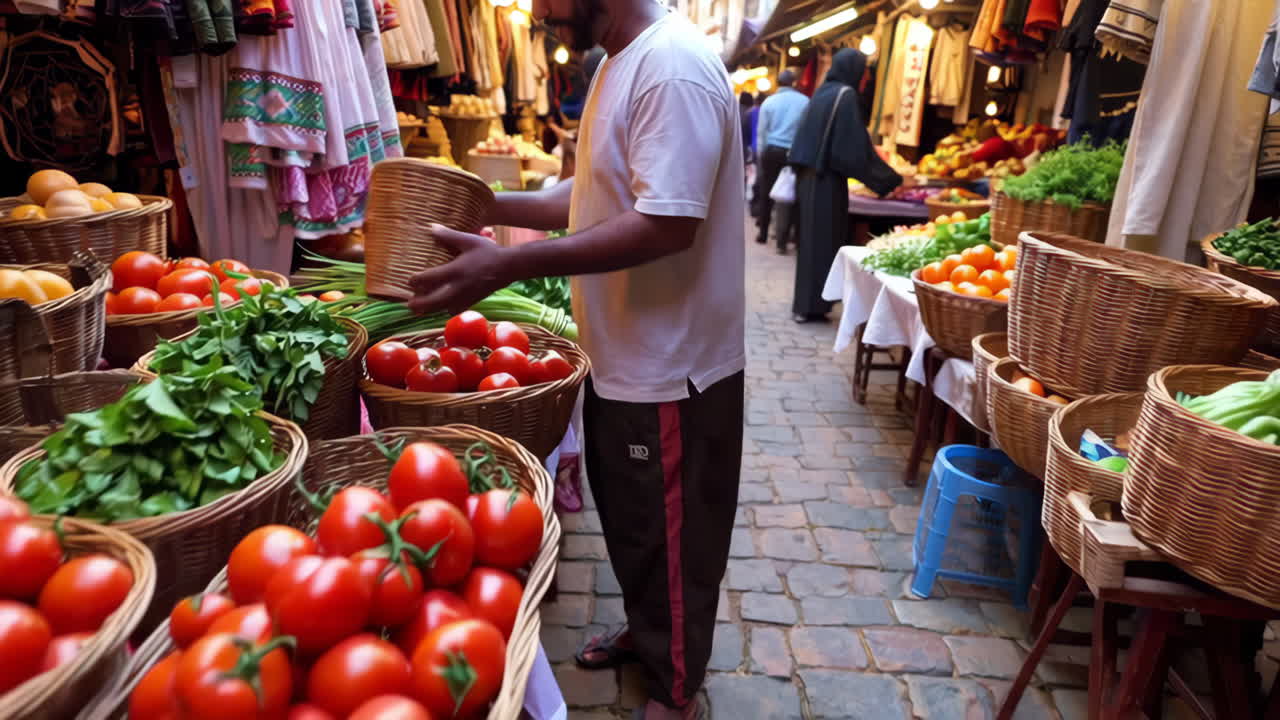 Busy Food Market with Fresh Produce