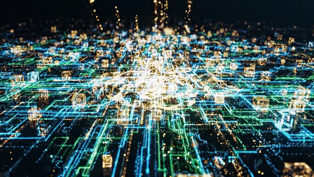 An Intricate Visualization of Data Flow and Connected Networks in a Digital Landscape, Highlighting the Essence of Information Technology and Cyber Connectivity