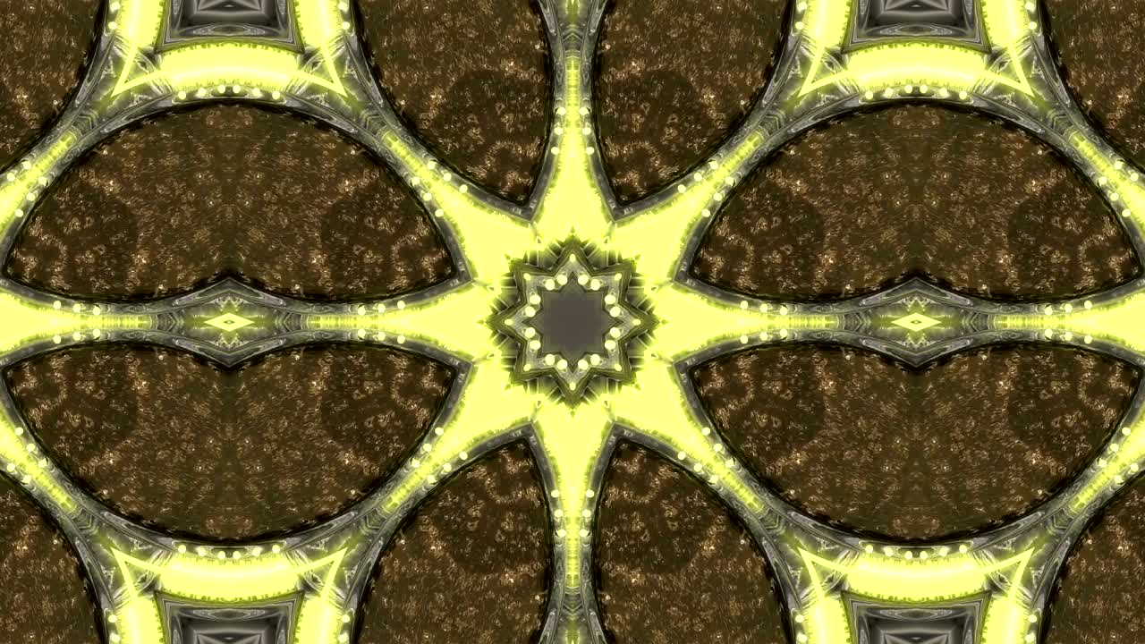 fondo decorativo de neón abstractamente adornado con bucles. caleidoscopio o mandala de neón 3d.