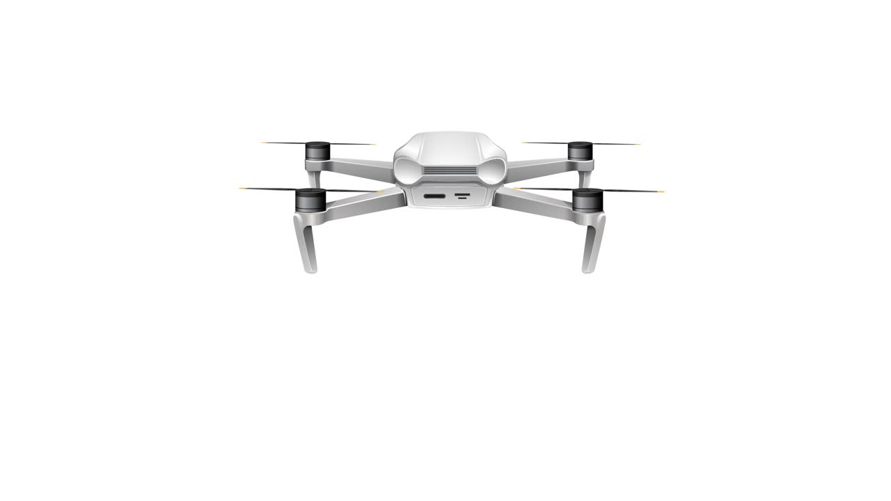 A drone smoothly rotates against a clean white backdrop, highlighting its design and movement over 24 seconds