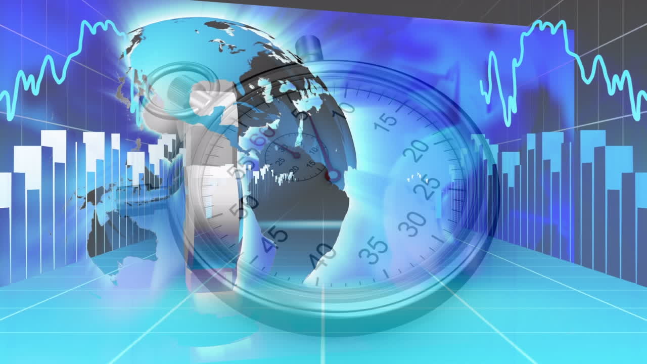 анимация статистики с помощью глобуса и секундомеров