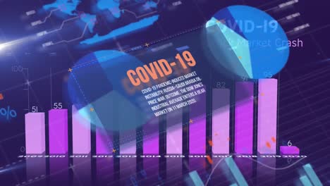 코로나19 텍스트의 디지털 애니메이션과 코로나19 통계 데이터 처리 파란색 배경