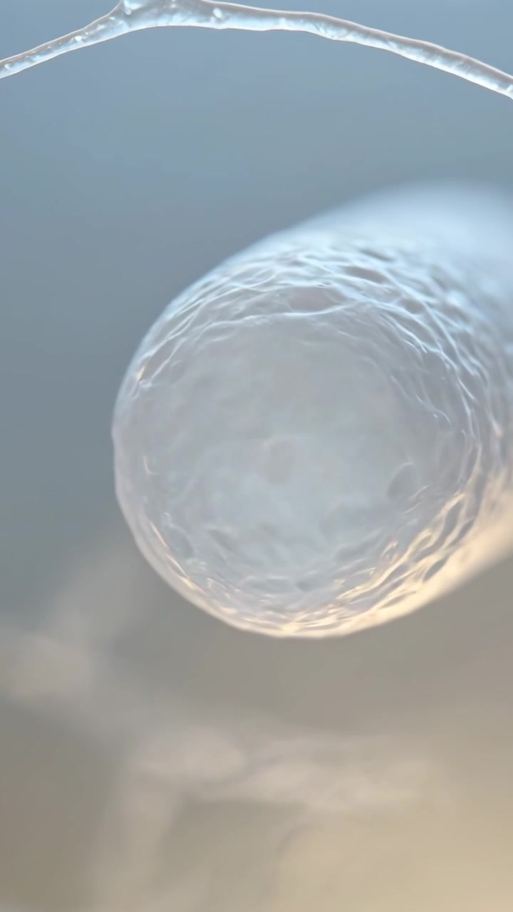 Vertical video: Rotating translucent tube from light shift in macro, revealing texture and filament