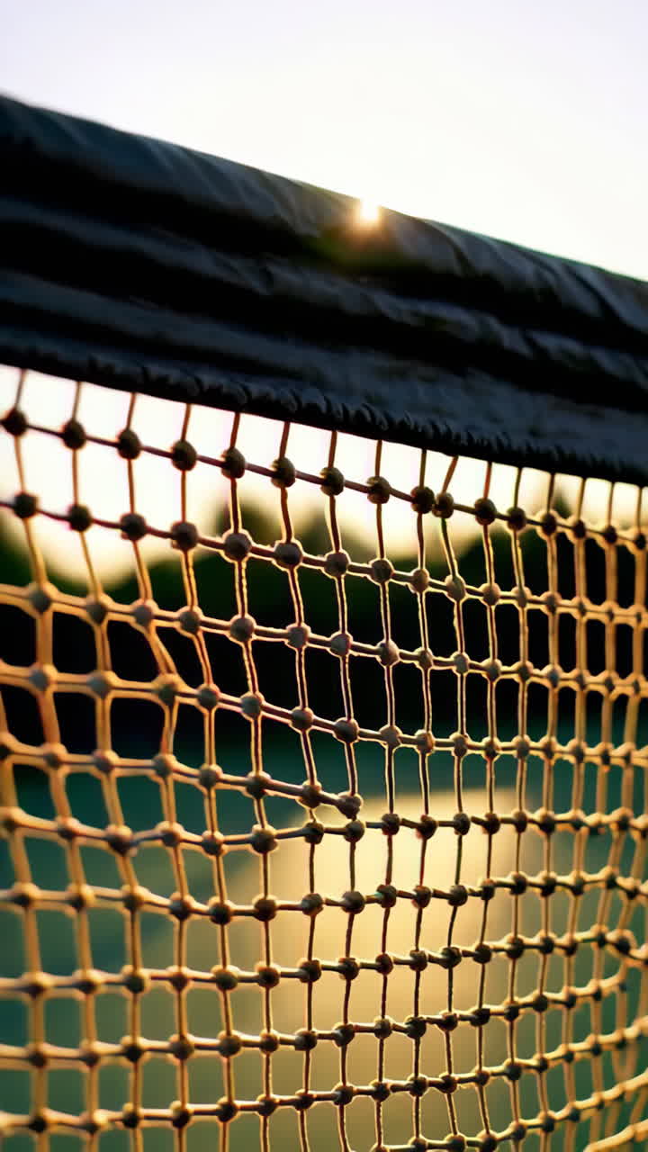 Close-up of a sports net at sunset