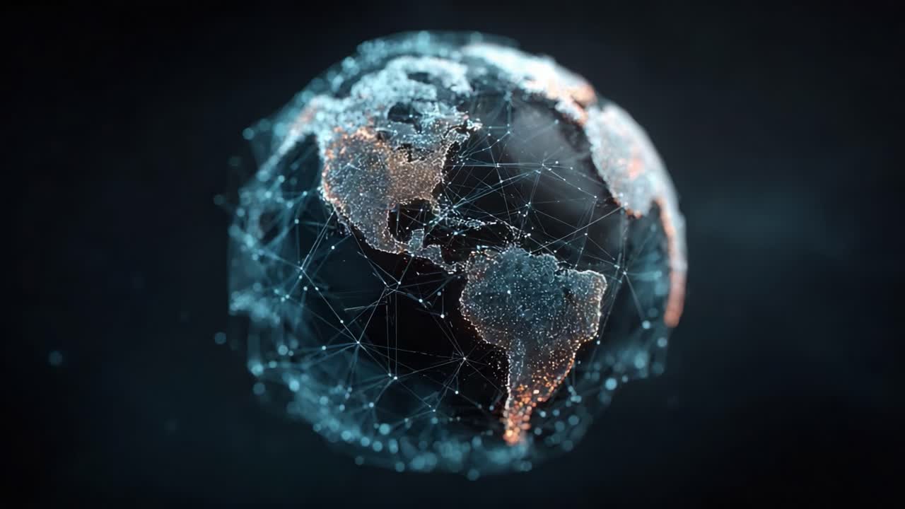 A Stunning Visualization of a Connected Globe Showcasing the Earth's Geography and Network of Technology Encasing the World in Data and Connectivity