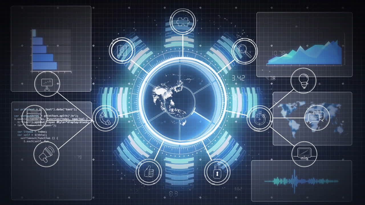 Animation of data processing over media icons and globe | Premium Stock ...