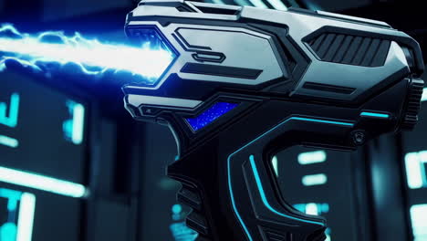 futuristic energy weapon in a high-tech room