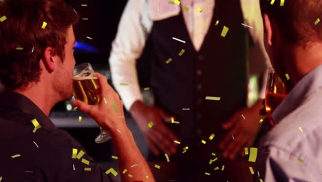 Enjoying-drinks-at-bar,-people-with-confetti-animation-celebrating-together