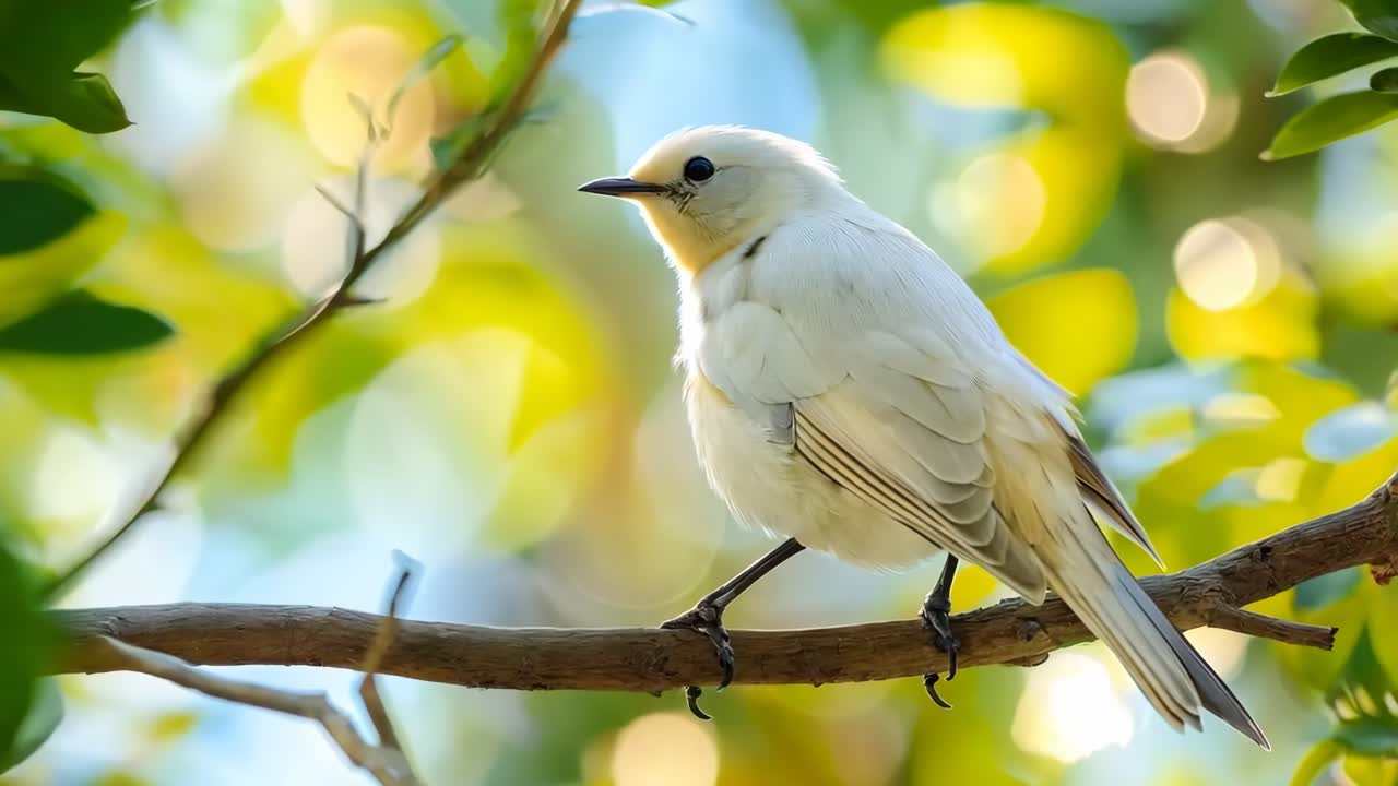 Un piccolo uccello bianco seduto su un ramo d'albero