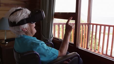 woman using virtual reality headset at home 4k