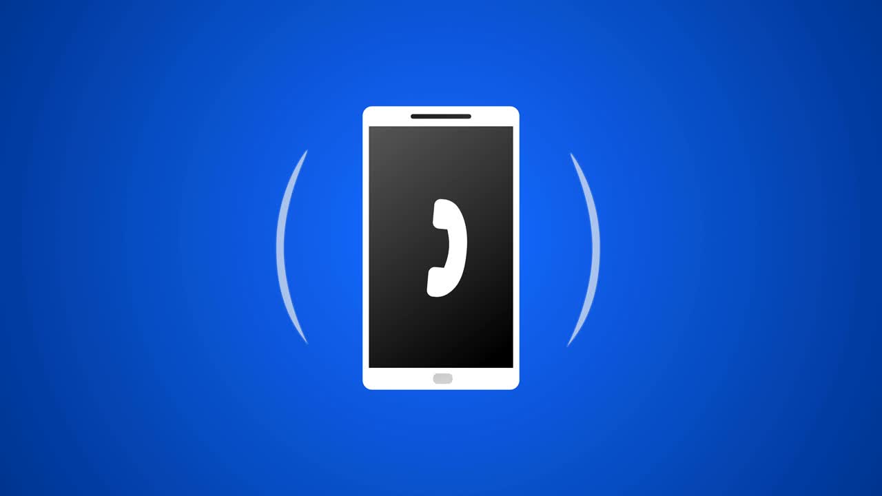 llamada de teléfono inteligente con icono vectorial y animación de timbre 4k renderizado video en fondo azul.